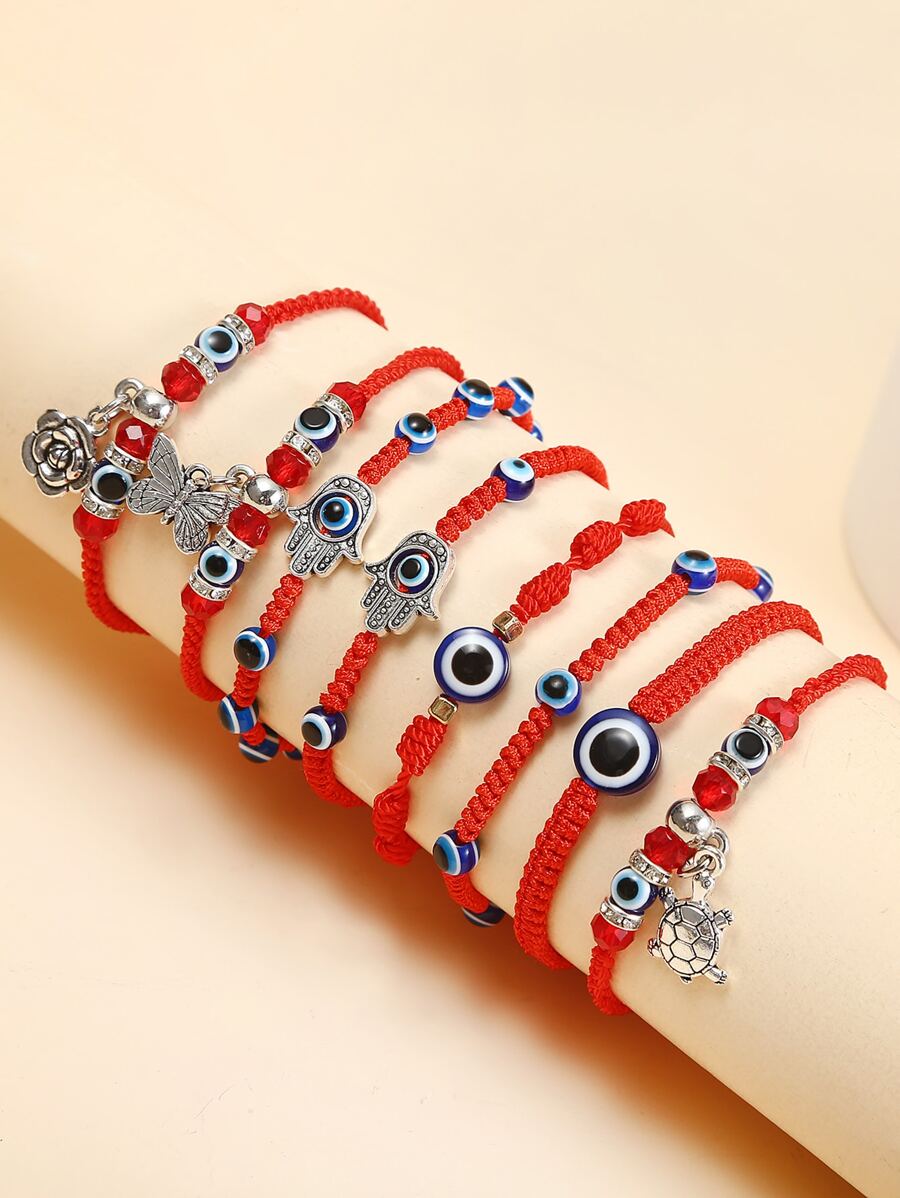 8pcs Evil Eye Decor Turtle Charm Bracelet - Multicolor - View 1