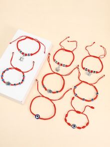 8pcs Evil Eye Decor Turtle Charm Bracelet - Multicolor - View 2