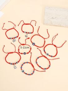 8pcs Evil Eye Decor Turtle Charm Bracelet - Multicolor - View 3