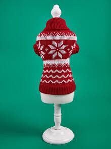Snowflake & Wavy Pattern Pet Sweater (1pc) - Red and White - View 2