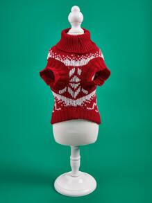 Snowflake & Wavy Pattern Pet Sweater (1pc) - Red and White - View 4