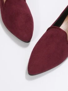 Minimalist Point Toe Faux Suede Flat Loafers - Rose Red - View 4