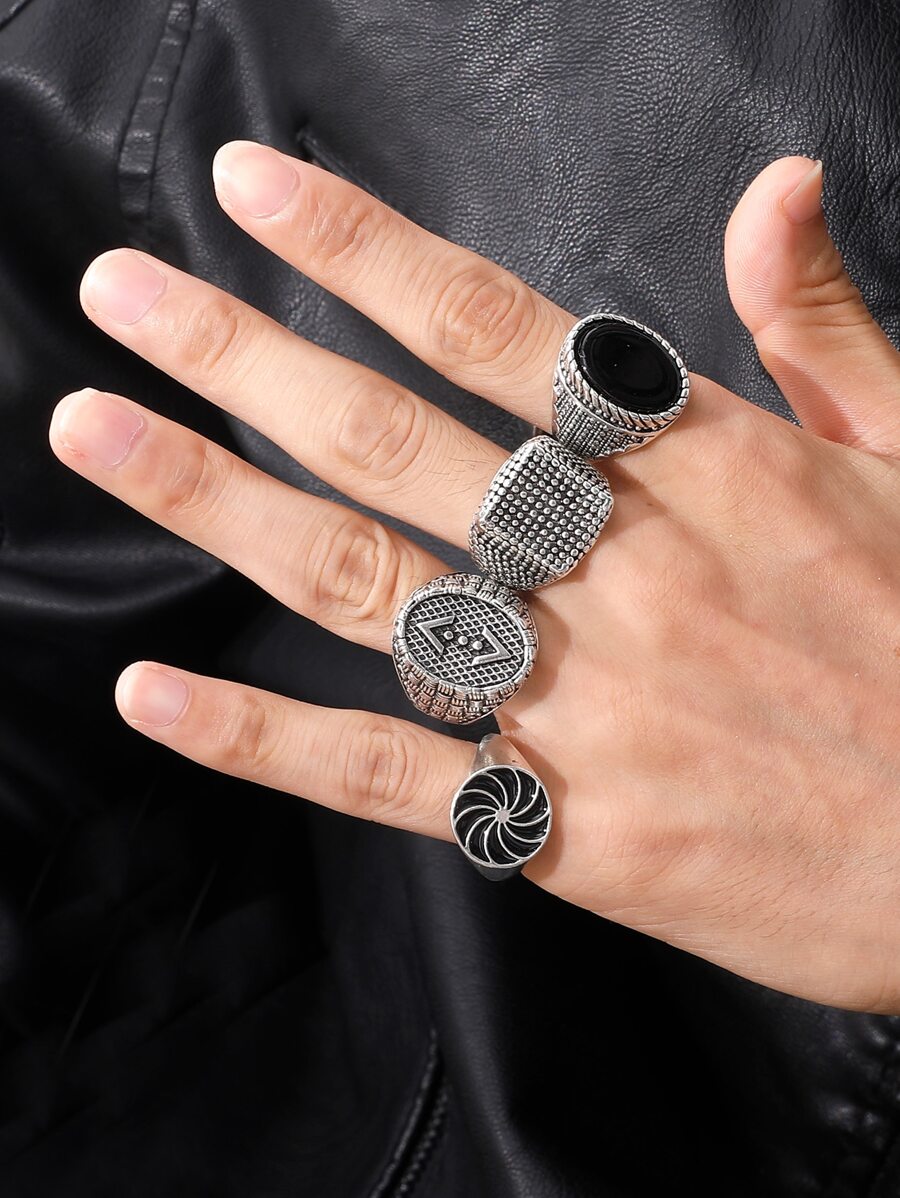 4 chiếc nhẫn kim loại kết cấu đàn ông - Nhiều màu - Xem 1