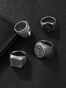 4 chiếc nhẫn kim loại kết cấu đàn ông - Nhiều màu - Xem 3