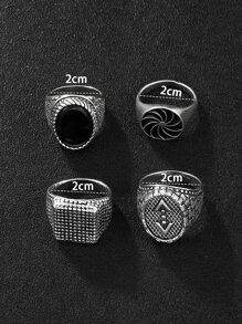4 chiếc nhẫn kim loại kết cấu đàn ông - Nhiều màu - Xem 4