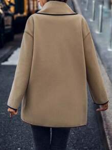 SHEIN Unity Áo khoác ngoài nữ Túi Tương phản ràng buộc Nút phía trước màu trơn Giải trí - Màu Khaki - Xem 2