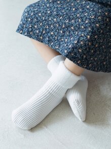 Toddler Kids Solid Plush Lined Crew Socks - White - View 2