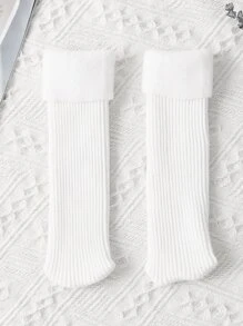 Toddler Kids Solid Plush Lined Crew Socks - White - View 3
