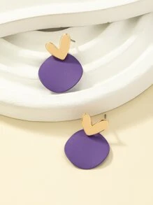 1 Đôi Bông Tai Hình Học Màu Hồng Nóng, Đen, Vòng Tròn Tím & Trái Tim Vàng Dành Cho Nữ, Quà Tặng Phong Cách Dễ Thương - Màu tím - Xem 2