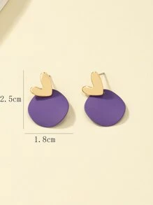 1 Đôi Bông Tai Hình Học Màu Hồng Nóng, Đen, Vòng Tròn Tím & Trái Tim Vàng Dành Cho Nữ, Quà Tặng Phong Cách Dễ Thương - Màu tím - Xem 3