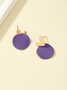 1 Đôi Bông Tai Hình Học Màu Hồng Nóng, Đen, Vòng Tròn Tím & Trái Tim Vàng Dành Cho Nữ, Quà Tặng Phong Cách Dễ Thương - Màu tím - Xem 4