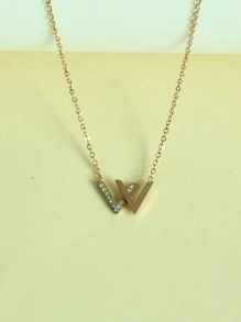 Rhinestone Decor Letter Charm Necklace - Yellow Gold - View 1