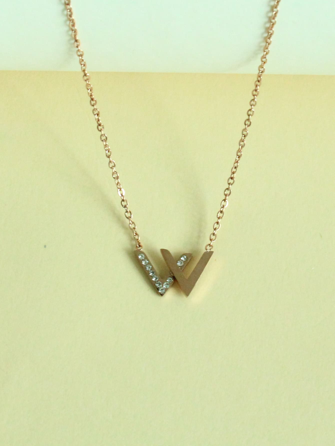 Rhinestone Decor Letter Charm Necklace - Yellow Gold - View 1