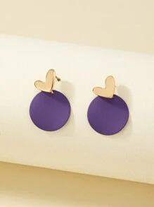 1 Đôi Bông Tai Hình Học Màu Hồng Nóng, Đen, Vòng Tròn Tím & Trái Tim Vàng Dành Cho Nữ, Quà Tặng Phong Cách Dễ Thương - Màu tím - Xem 5