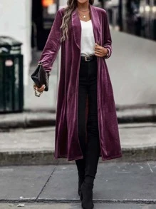 Shawl Collar Velvet Coat Without Belt - Red Violet - View 1