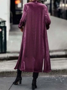 Shawl Collar Velvet Coat Without Belt - Red Violet - View 2