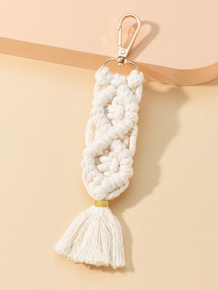 流苏装饰 包饰 钥匙扣 汽车吊坠 手机挂饰 包包配饰 礼物 情人节 时尚潮流 适合青少年 女孩 女士 大学生 老师 白领人士 新秀和白领人士 礼品配饰 装饰礼品 树饰 钥匙链饰物 钩针编织 返校用品 教师礼物 - 米色 - 查看 1