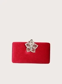 Mini Neon-red Rhinestone & Flower Decor Chain Box Bag - Red - View 3