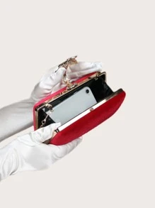 Mini Neon-red Rhinestone & Flower Decor Chain Box Bag - Red - View 4