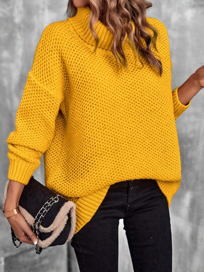 TurtleneckDropShoulderPointelleKnitSweater - Popular on SHEIN
