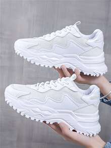 Lace-up Front Chunky Sneakers - White - View 2
