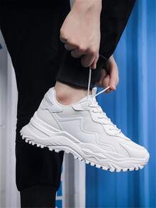 Lace-up Front Chunky Sneakers - White - View 3