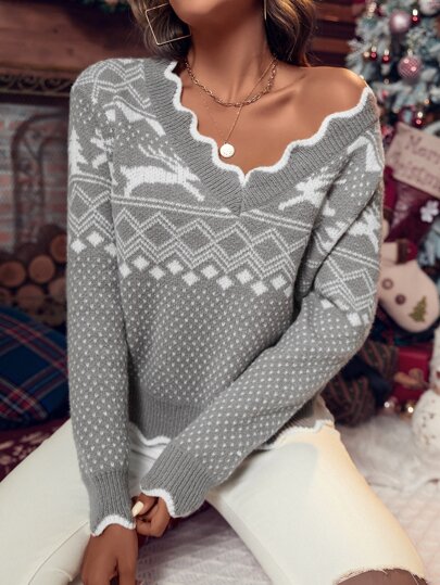 Pull à motif Noël festonné