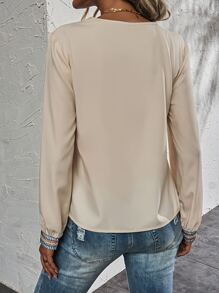 SHEIN LUNE Chevron Embroidery Blouse - Apricot - View 2