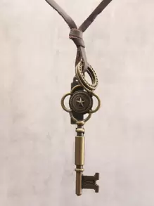 時尚流行男士標語細節矩形和鑰匙吊飾項鍊合金，適合珠寶禮物和時尚外觀 - 銅色 - 查看 12