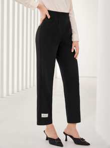 Mulvari Letter Patched Slant Pocket Suit Trousers - Black - View 1