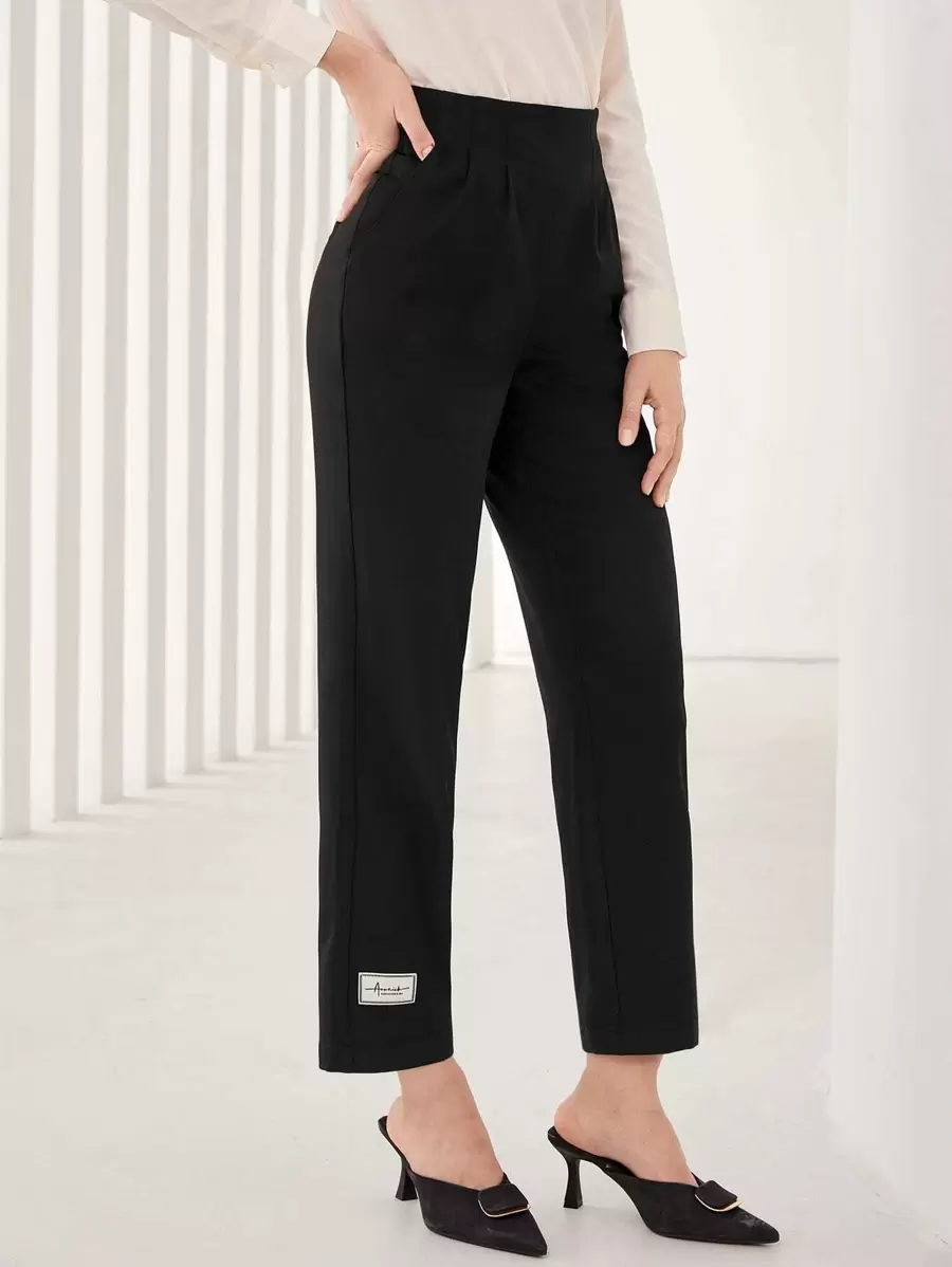 Mulvari Letter Patched Slant Pocket Suit Trousers - Black - View 1