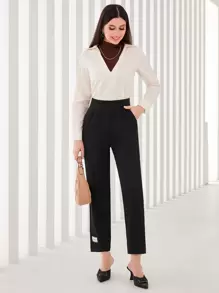 Mulvari Letter Patched Slant Pocket Suit Trousers - Black - View 4