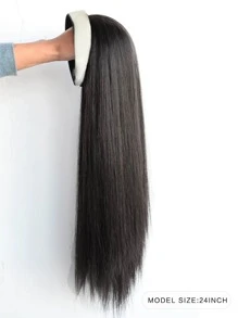 Long Straight Synthetic Wig With Headband - Black - View 2