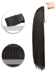 Long Straight Synthetic Wig With Headband - Black - View 3