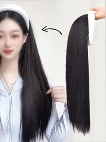 Long Straight Synthetic Wig With Headband - Black - View 4