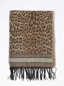 Leopard Pattern Fringe Trim Scarf - Nhiều màu - Xem 2