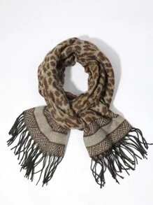 Leopard Pattern Fringe Trim Scarf - Nhiều màu - Xem 3