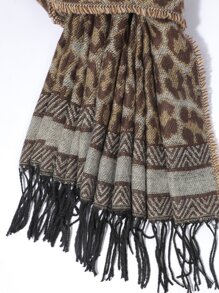 Leopard Pattern Fringe Trim Scarf - Nhiều màu - Xem 4