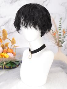 短卷角色扮演合成假髮帶劉海 - 黑色 - 查看 2
