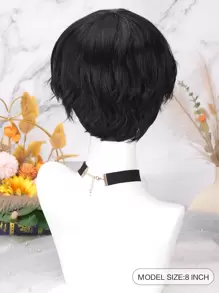 短卷角色扮演合成假髮帶劉海 - 黑色 - 查看 3