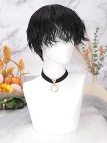 短卷角色扮演合成假髮帶劉海 - 黑色 - 查看 4