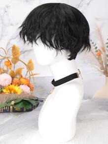 短卷角色扮演合成假髮帶劉海 - 黑色 - 查看 5