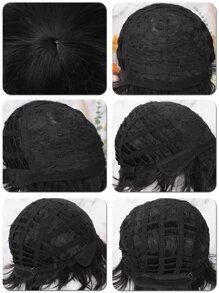 短卷角色扮演合成假髮帶劉海 - 黑色 - 查看 7