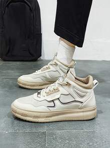 Men Letter Patch Decor Lace-up Front Skate Shoes - Beige - View 2