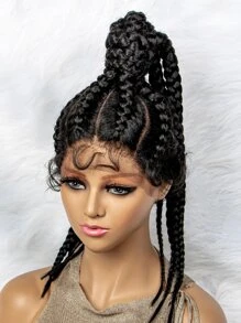 Lace Front Braided Synthetic Wig - Black - View 2