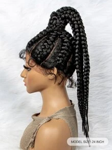 Lace Front Braided Synthetic Wig - Black - View 3