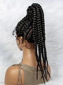 Lace Front Braided Synthetic Wig - Black - View 4