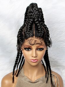 Lace Front Braided Synthetic Wig - Black - View 7