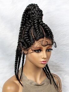 Lace Front Braided Synthetic Wig - Black - View 5