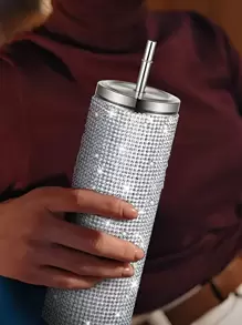 1入組水鑽裝飾平底無腳杯 - 銀色 - 查看 3